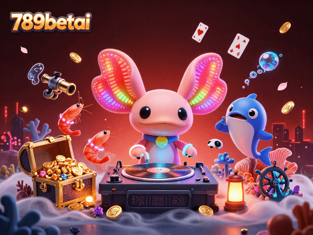 Engage in thrilling underwater gaming adventures with 789betai's vibrant 3D casino illustration showcasing dynamic characters and immersive elements.