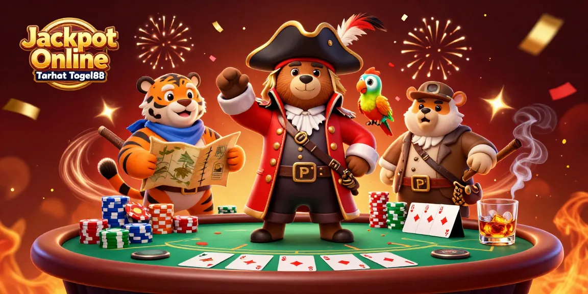Experience the thrill of Jackpot Online Taruhan Togel88 with colorful poker elements and charismatic characters.