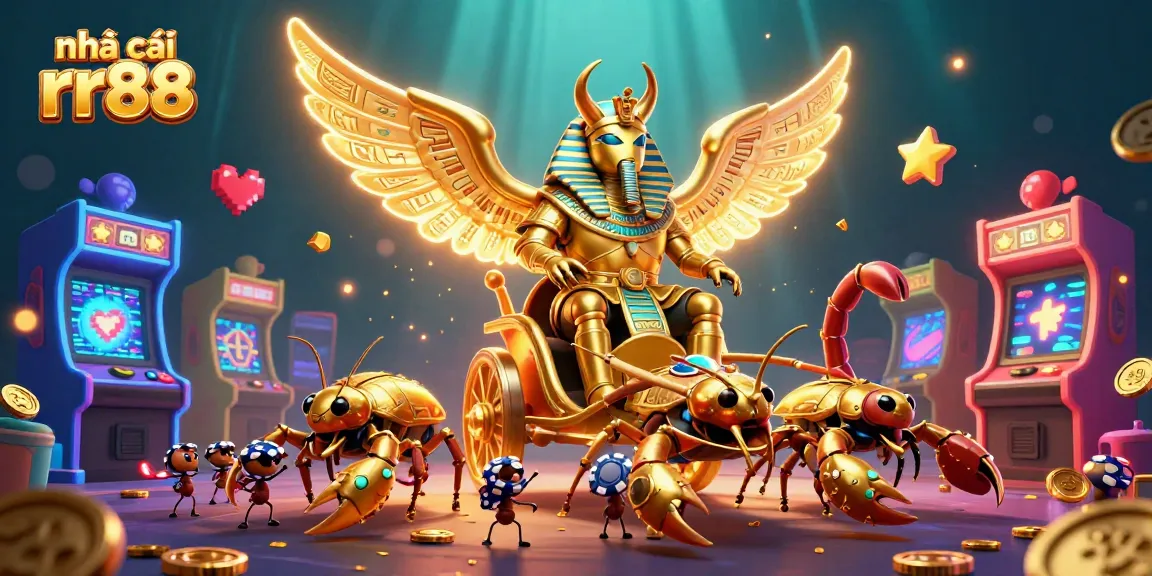 Play thrilling games at nhà cái rr88 with a spectacular 3D casino scene featuring vibrant characters and elements.