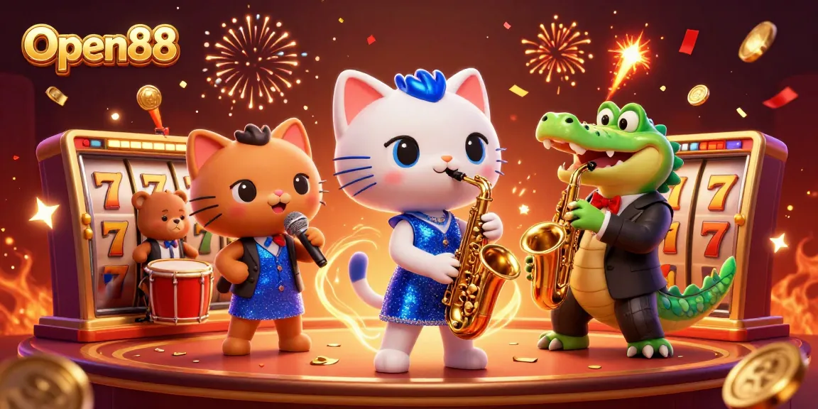 Engage with Open88's vibrant casino atmosphere featuring playful characters and jackpot excitement.