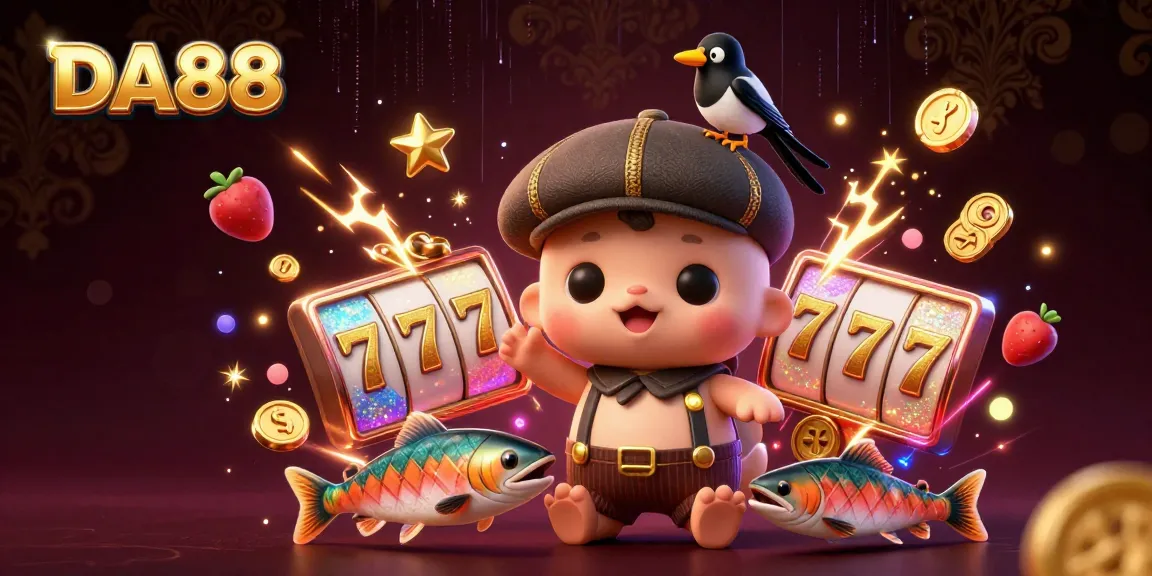 Experience thrilling jackpots with DA88 in this vibrant slot game scene featuring Nessie and friends.