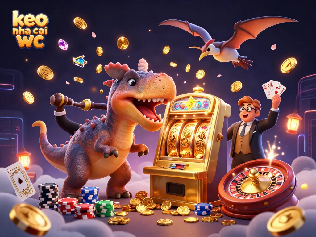 Experience the excitement of keo nha cai wc with dynamic gaming scenes of dinosaur characters and jackpot action.