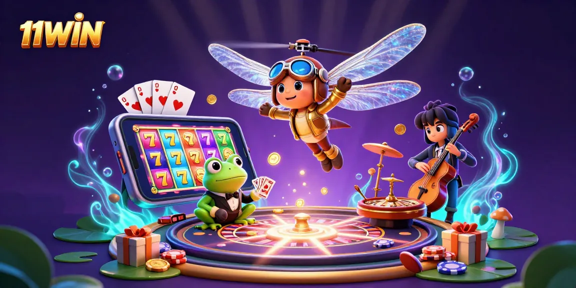 Experience the dynamic charm of 11WIN's lily pad casino with exciting games in a vibrant, 3D environment.