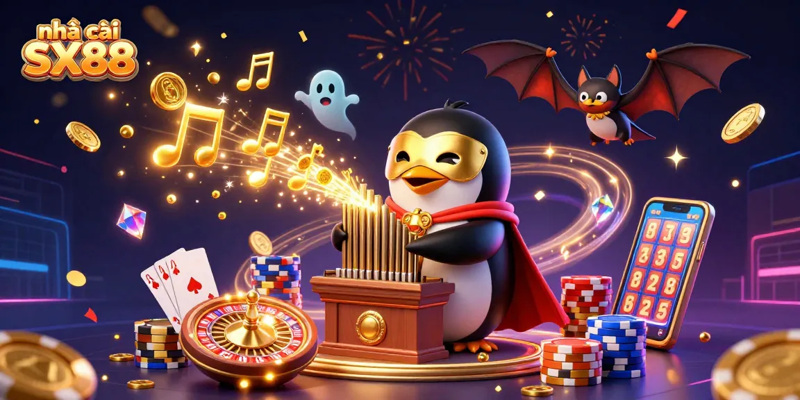 Experience the thrills at nhà cái SX88 with a captivating casino illustration featuring exciting games and characters.