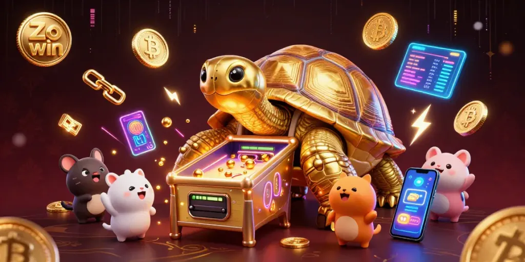 Engage in thrilling gameplay at Zo win with a vibrant 3D illustration showcasing dynamic casino elements and characters.