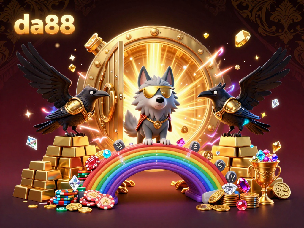 Experience winning strategies at da88 in this vibrant 3D casino illustration showcasing gaming excitement.