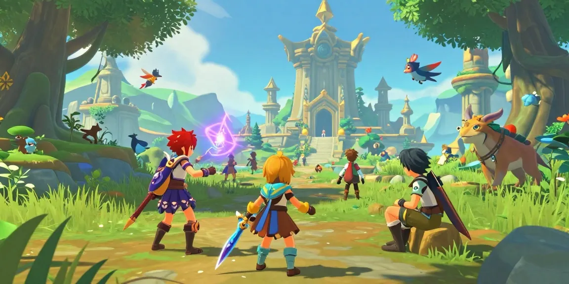 Engaging scene of diverse characters playing an interactive hentai game in a vibrant fantasy world.
