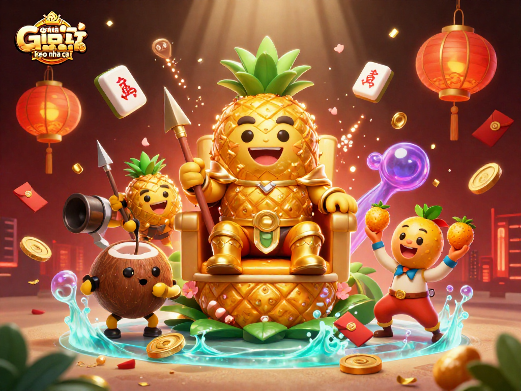 Engaging scene with giai ma keo nha cai featuring a vibrant golden pineapple king and casino elements.