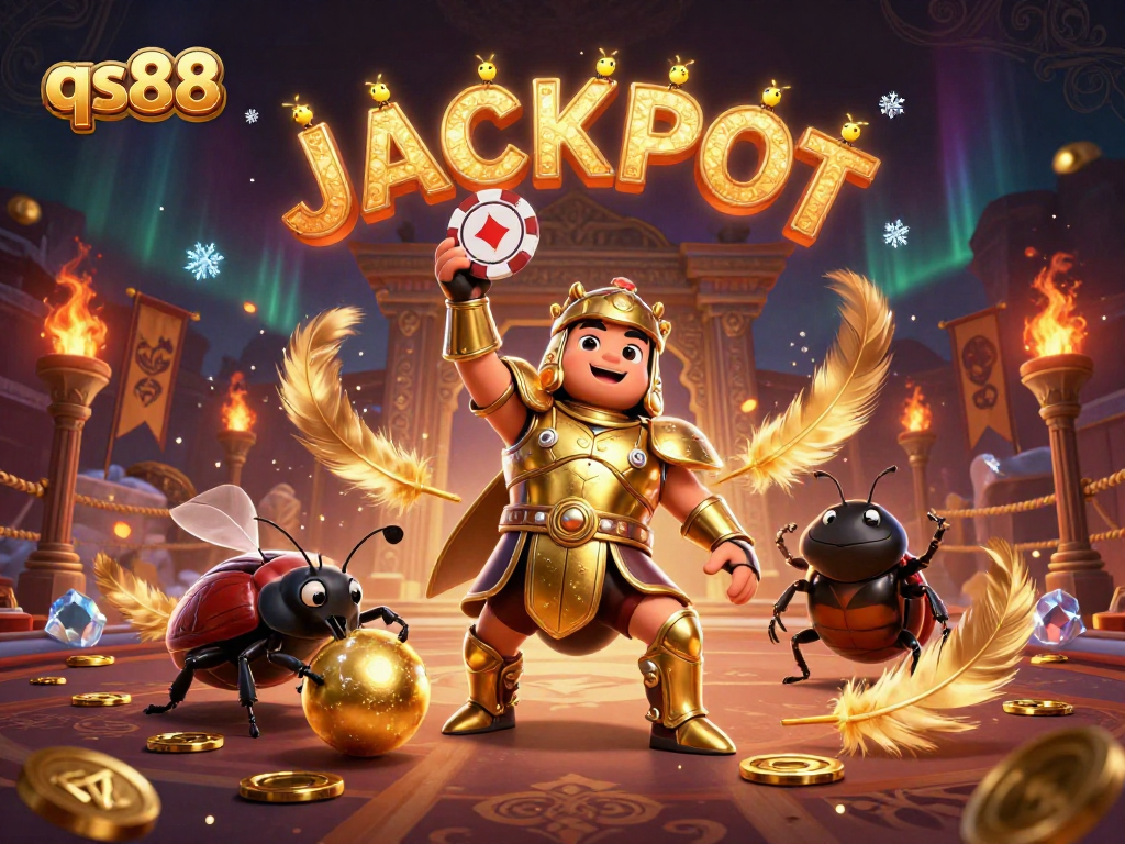 Engage with qs88's thrilling adventure as a victorious beetle celebrates a poker win!