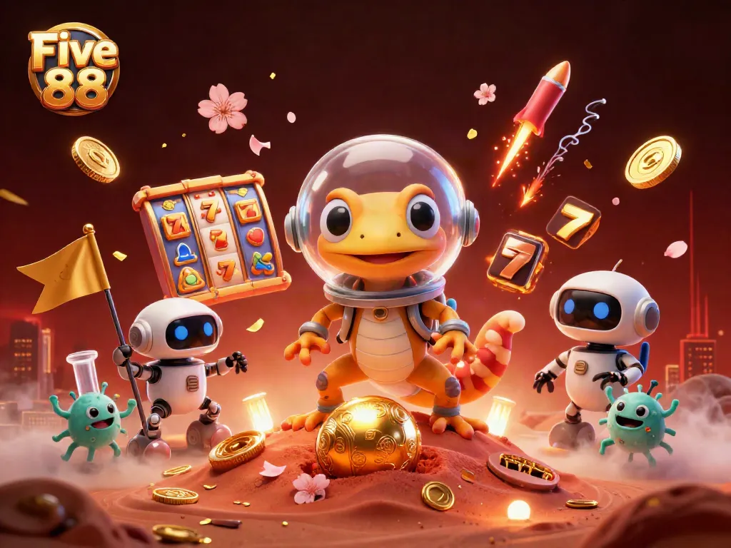 Immerse in Five 88's vibrant casino world where jackpots and slots dazzle against a Martian backdrop.