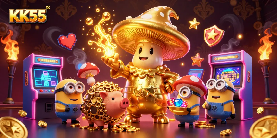 KK55 players enjoying a vibrant, treasure-filled casino scene with magical elements and gaming fun.