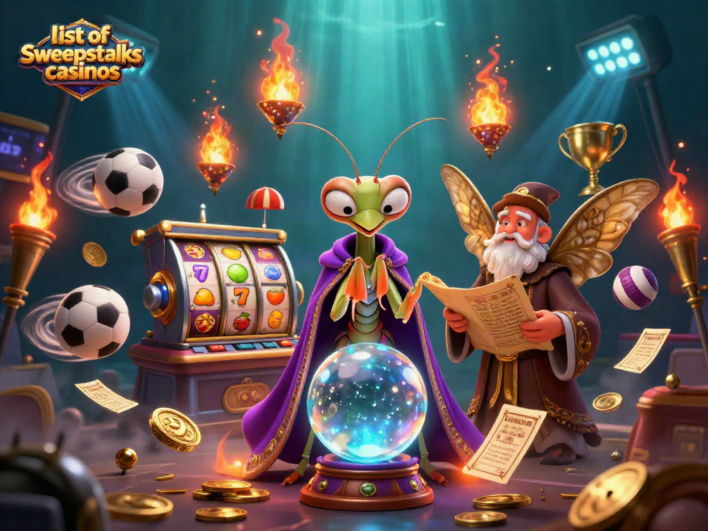 Engage in the world of gambling with our list of sweepstakes casinos illustrated in a vibrant casino scene.