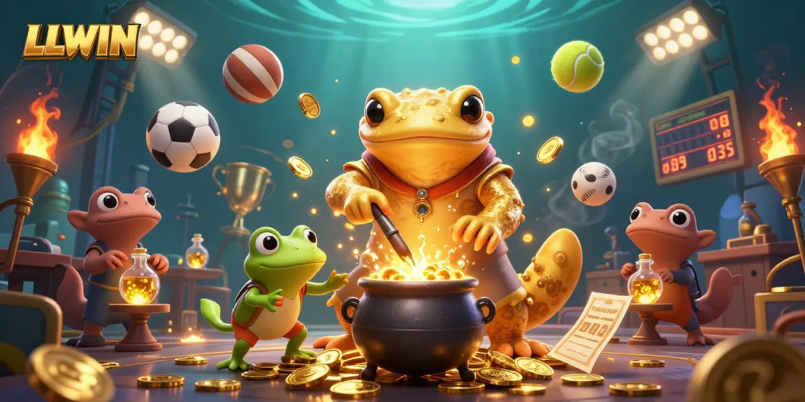 Bet on LLWIN's unique games, featuring vibrant dynamics with golden elements and sports excitement.