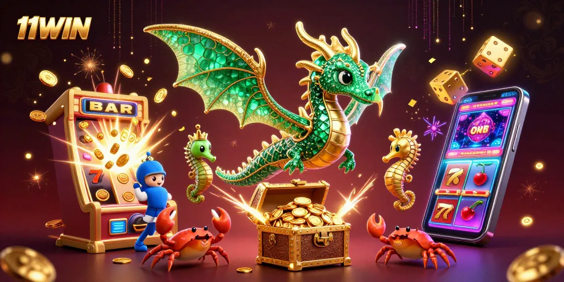 Join the excitement at 11WIN with a dazzling scene featuring a lucky sea dragon and jackpot symbols.