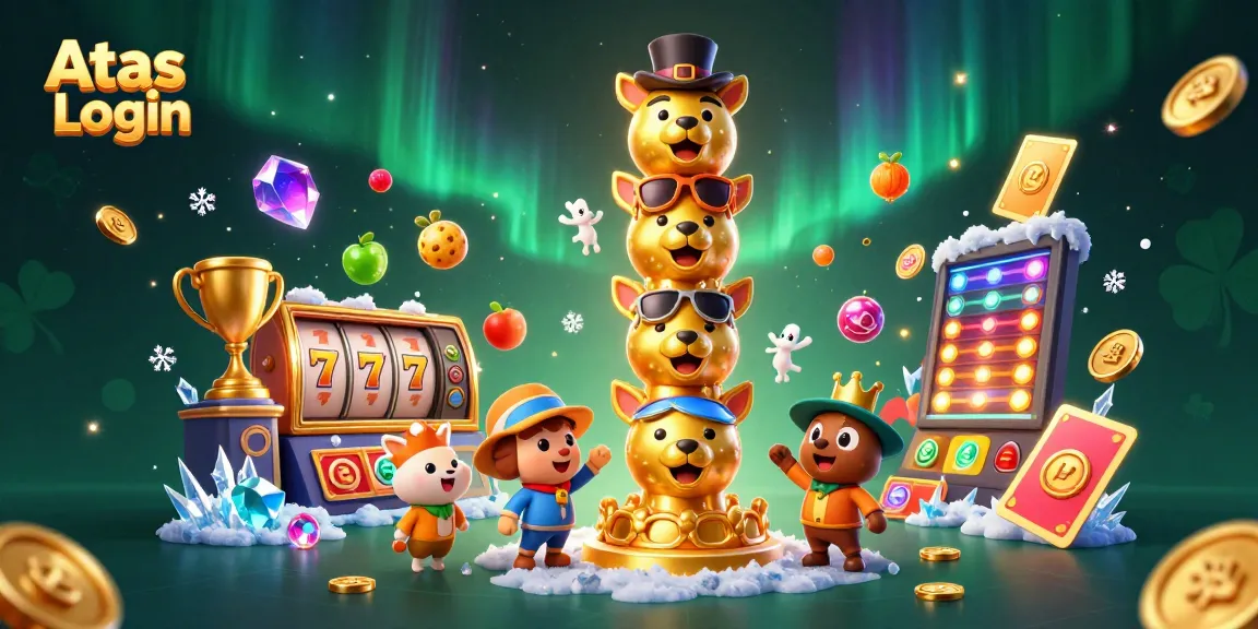 Engage with Atas Login in a vibrant online casino illustration featuring dynamic symbols and gaming action.