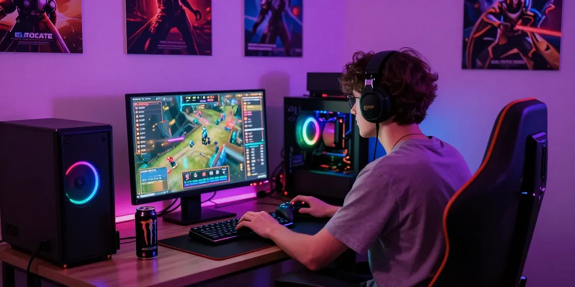 An immersive gaming setup at ok8386.guide, featuring vibrant neon colors and a focused gamer showcasing a competitive atmosphere.