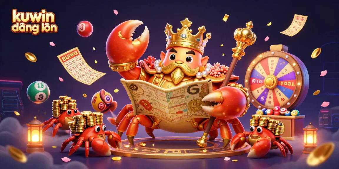 Engage with kuwin đăng nhập in an immersive casino experience with golden crab emperor and lottery elements.