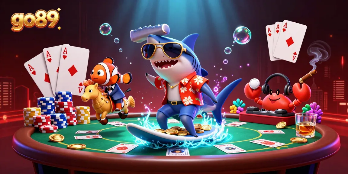 Watch go89's shark character surf through autumn riches, joining fun gambling elements.