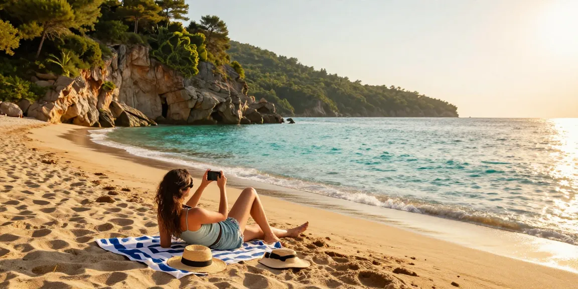 Relaxing at Kaputas Beach, with turquoise waters and golden sands during sunset, vibrant scenery.