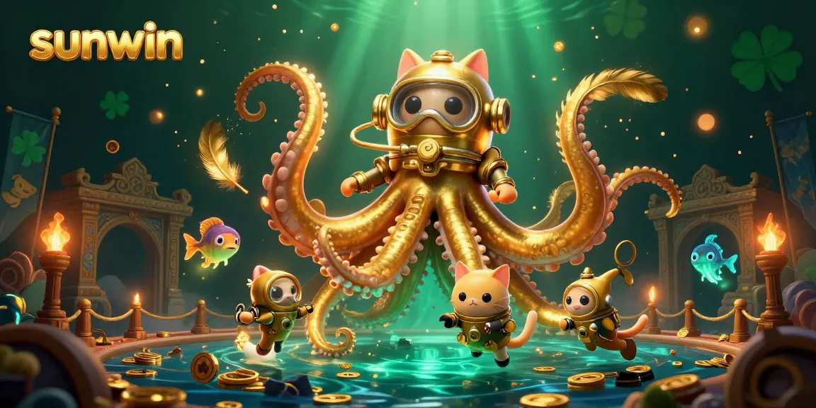 Engage with sunwin's thrilling casino adventures featuring a kraken and diving cat.
