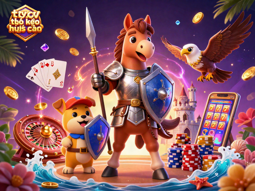 Engage with tỷ lệ kèo nhà cái through this vibrant betting scene featuring knights and gambling elements.
