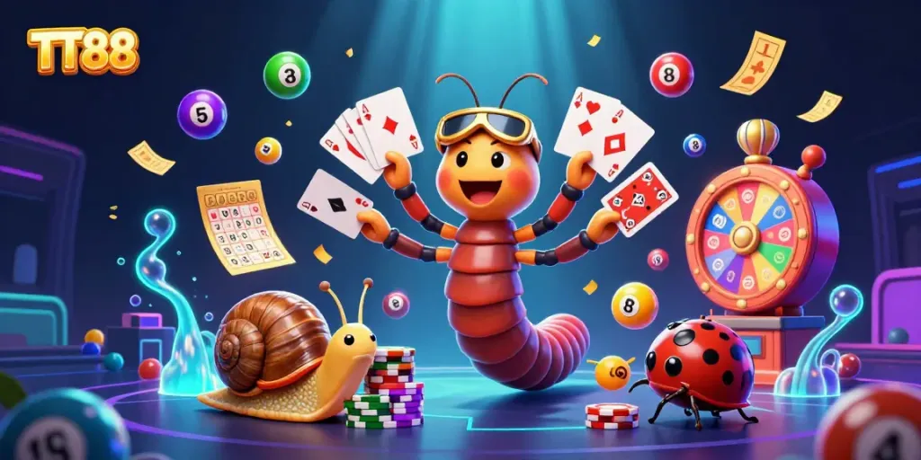 Experience the excitement at TT88 casino with a lively scene of characters and engaging gaming elements.