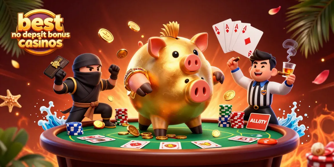 Win big at the best no deposit bonus casinos with a dynamic 3D casino illustration.