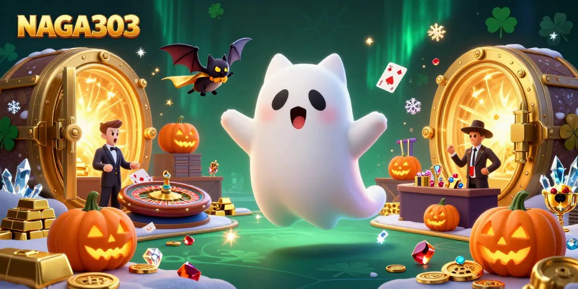 NAGA303 launches into an engaging gaming experience, featuring a ghost cat in a lively casino with poker elements.