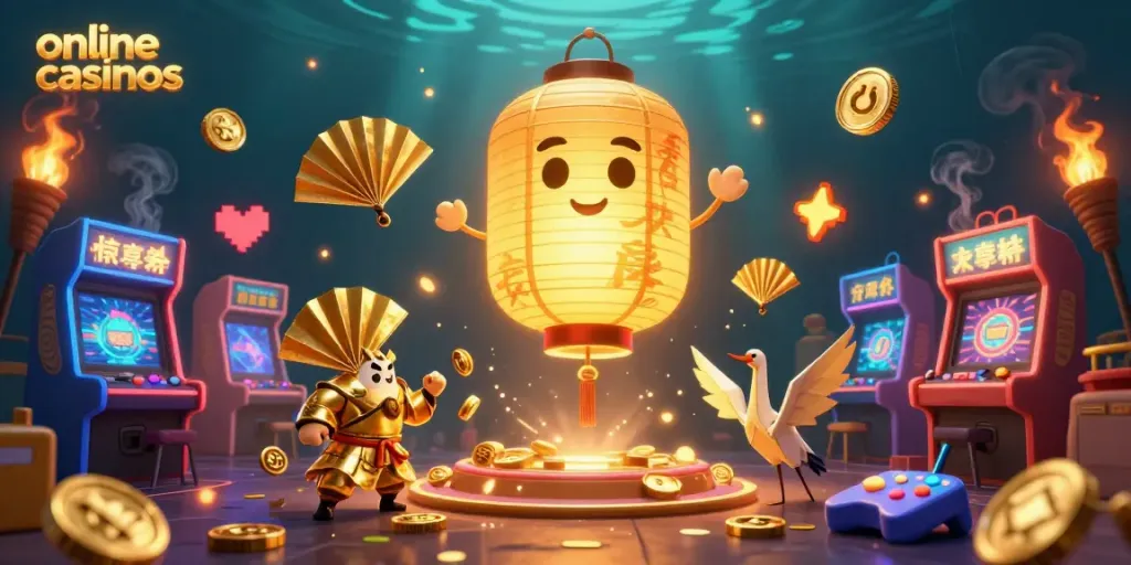 Experience the excitement of online casinos with a vibrant 3D illustration featuring iconic gaming elements.
