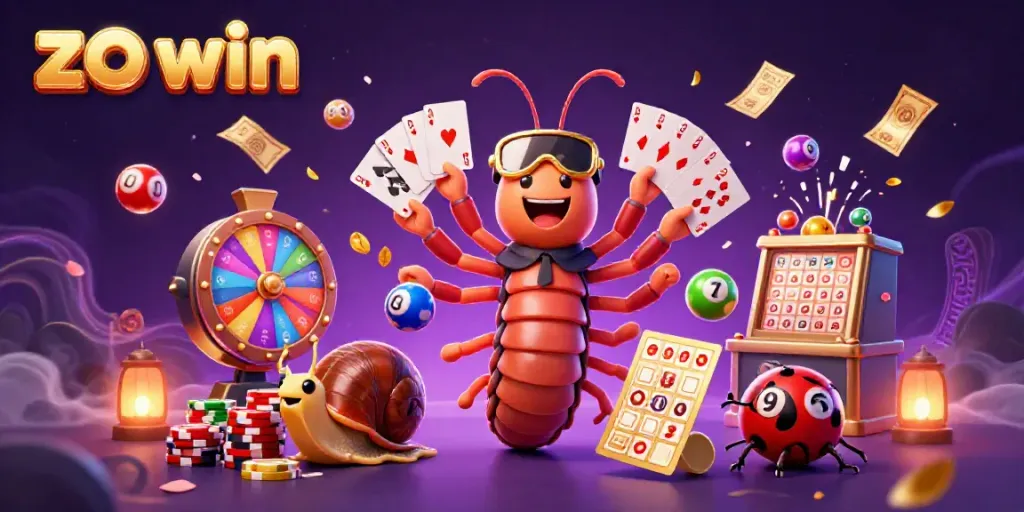 Experience the thrill of the zo win casino with a dynamic 3D scene showcasing animated characters and lively game elements.