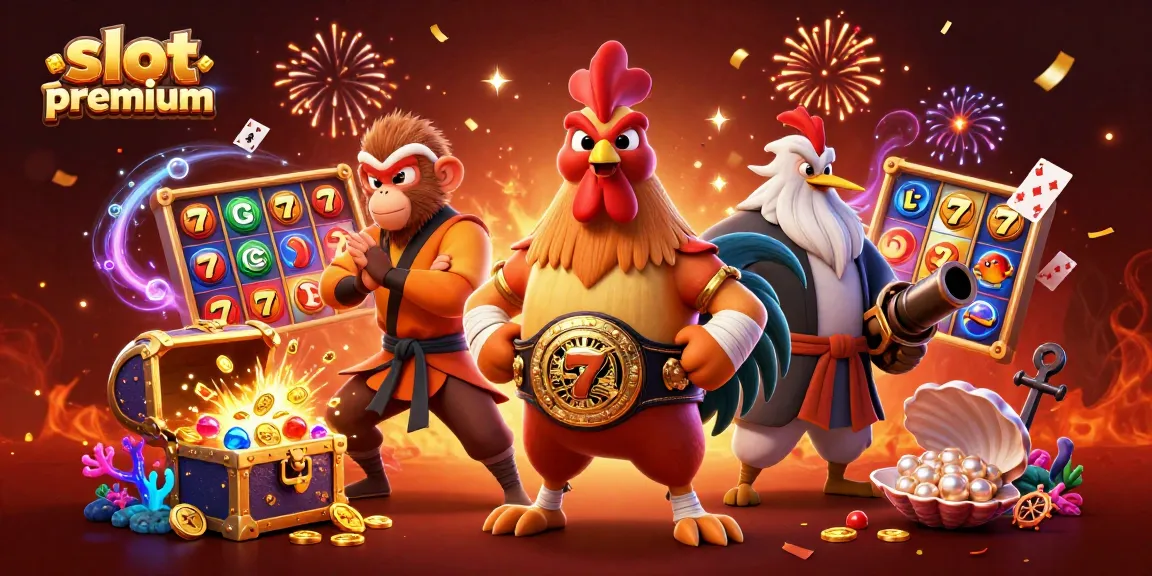 Experience the thrill of slot premium with a dynamic 3D casino scene featuring vibrant characters and game elements.