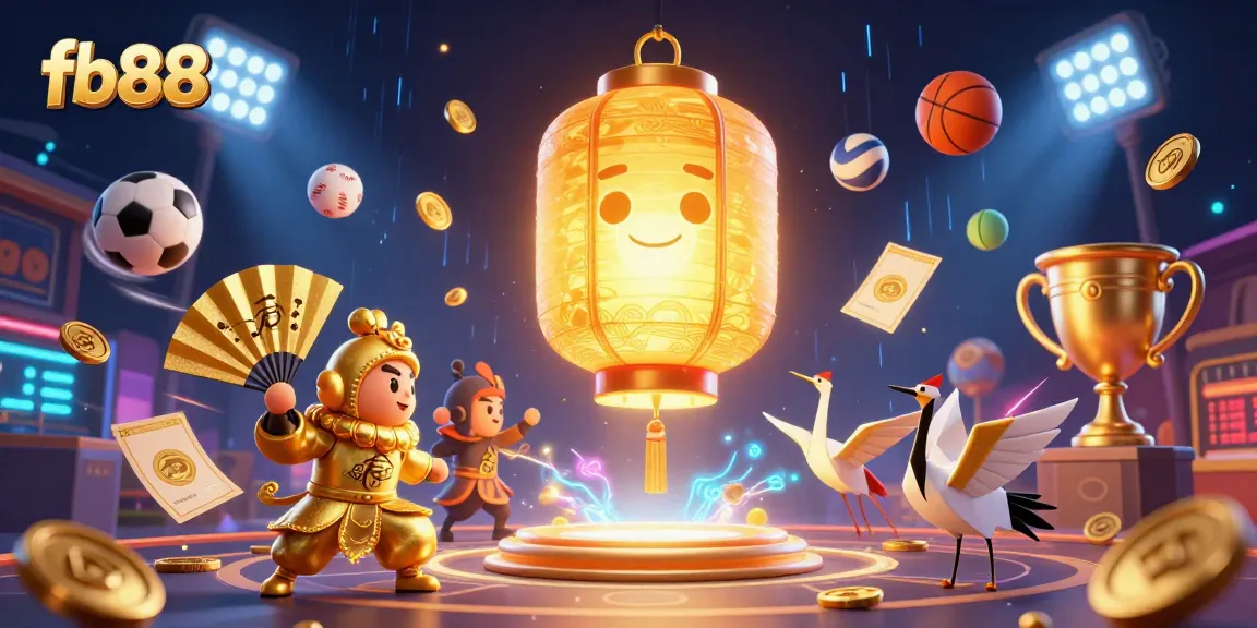 Experience thrilling gaming adventures at fb88 with vibrant scenes featuring golden lantern spirits and dynamic sports elements.