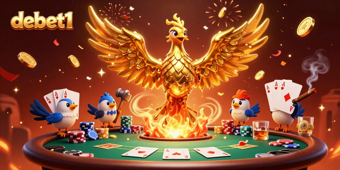 Experience high-stakes excitement with debet1 featuring a golden phoenix and poker chips.
