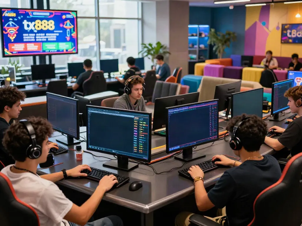 Exciting online gaming setup featuring tx888 promotions and dynamic players engaged in betting.