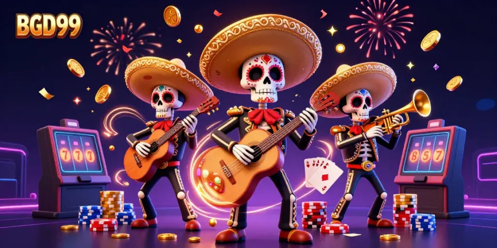 Experience BGD99 with vibrant 3D mariachi band and casino elements in an exciting scene.