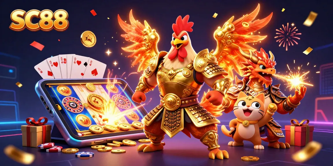 Engage with SC88's exciting world of gaming featuring vibrant characters and dynamic casino scenes.