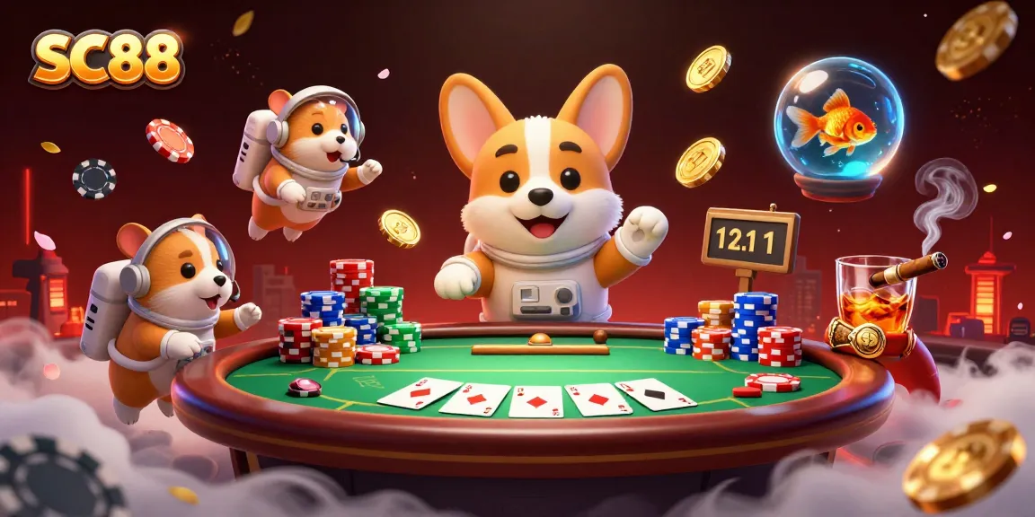 Win big with SC88 in a vibrant space-themed casino scene filled with poker excitement.