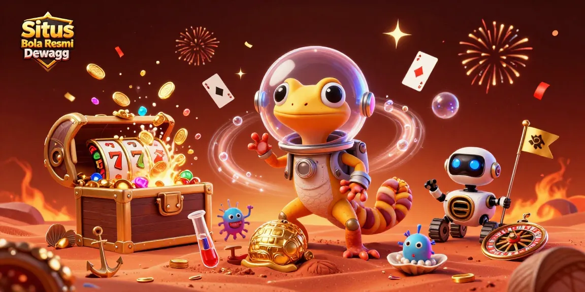 Situs Bola Resmi Dewagg showcases a vivid 3D scene of a Martian gecko exploring a buried golden casino.