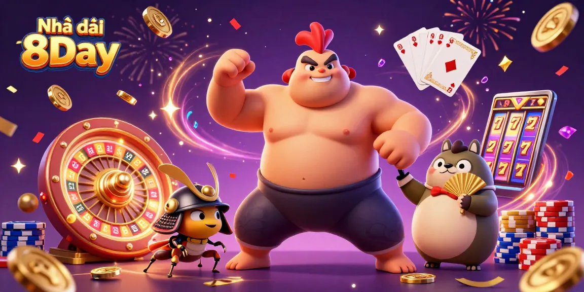 Join the thrilling experience at Nhà cái 8Day with vibrant gaming elements and exciting characters!