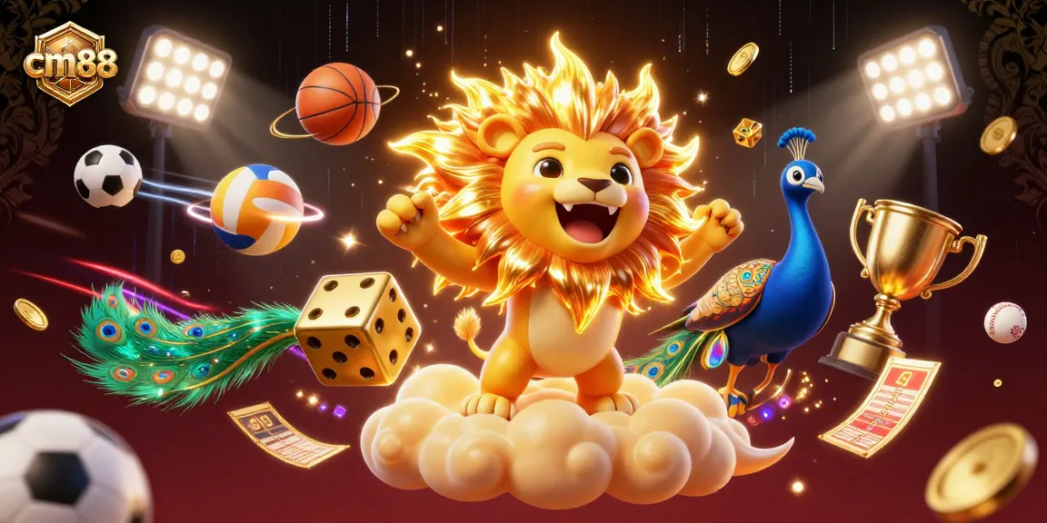 Experience thrilling gameplay with cm88 in this vibrant gambling-themed 3D illustration.