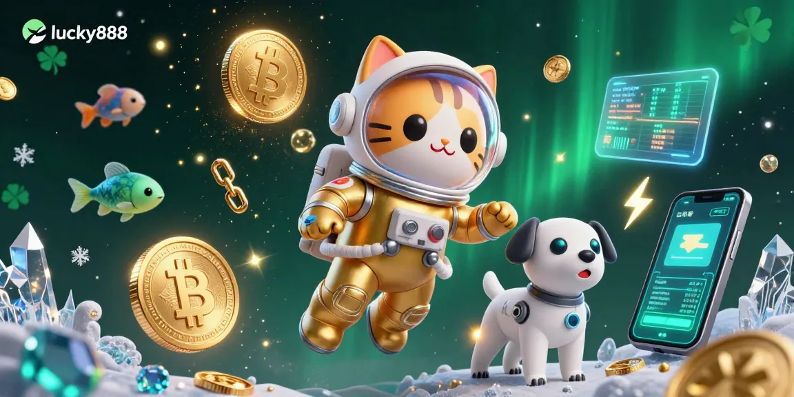 Win big with lucky888 in a vibrant 3D casino scene featuring unique gaming elements.